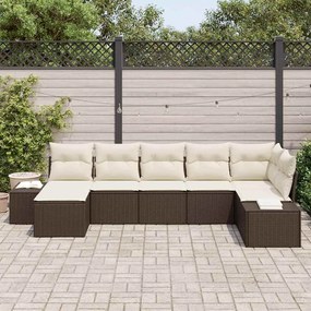 Conjunto de Sofá de Jardim em 7 Peças com Almofadas Marrons em Rattan