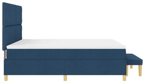Cama Box Spring com Colchão &amp; Banqueta Azul 180x200 cm Tecido
