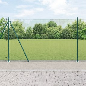 vidaXL Cerca de Fio Soldado com 7 Postes Flangeados Verde 1,5x10 m Aço