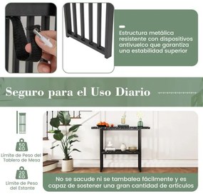 Mesa Consola de 2 Níveis Estreita em Imitação de Mármore com Estrutura em Aço 120 x 29,5 x 92,5 cm Preta