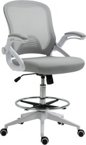 Cadeira de escritório, assento ajustável e rotação de 360°, tecido respirável 64 x 60 x 106-126 A cm, cinzento e branco