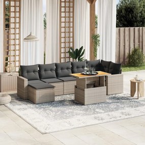 vidaXL 8 pcs conjunto sofás de jardim c/ almofadões vime PE cinzento
