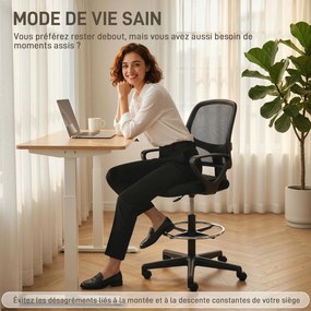 Cadeira de escritório ergonómica, cadeira de escritório com apoio para os pés e braços, altura ajustável, 59 x 58 x 103-123 cm, preta