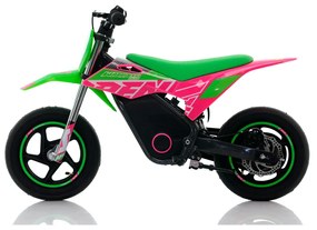 Mini moto eléctrica velocidade até 13 Km/h C/Limitador RFN Warrior Kids SX-E150 150W 12/12” Supermotard Verde / Rosa