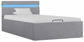 Cama hidráulica arrumação c/ LED 90x200cm tecido cinzento-claro