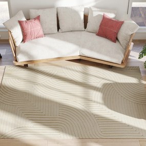 Tapete de sala 230 x 160 cm, tapete com pêlo espesso, padrão geométrico, macio e antiderrapante, cor creme