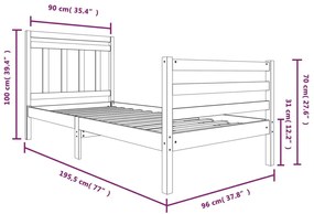 Estrutura de cama solteiro 90x190 cm madeira maciça branco