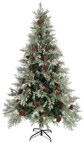 Árvore Natal pré-iluminada c/ pinhas 195 cm PVC/PE verde/branco