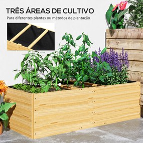 Caixa de Plantação de Madeira Floreira de Exterior Grande com 3 Áreas de Cultivo Caixa para Cultivos Retangular 140x60x40 cm Madeira