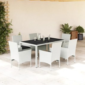 vidaXL 7 pcs conjunto jantar jardim c/ almofadões vime PE/vidro branco