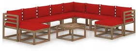 11 pcs conjunto lounge para jardim com almofadões vermelhos