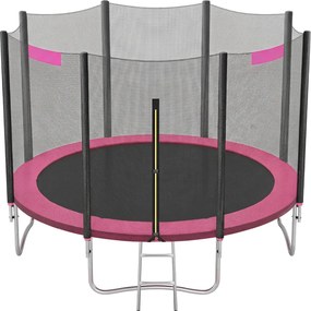 Trampolim de 366 cm, de jardim para crianças com rede de segurança e cobertura lateral e Escada Rosa