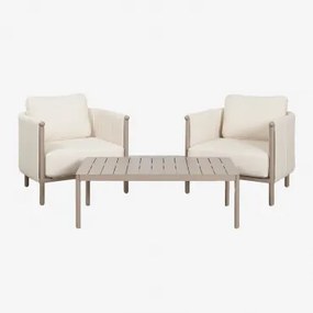 Conjunto De Jardim Com 2 Poltronas Em Bouclé E Mesa De Centro Em Alumínio Boleni Bouclé Branco Gardénia - Sklum