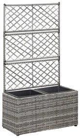 Floreira com treliça e 2 vasos 58x30x107 cm vime PE cinzento