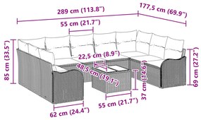 Conjunto de Sofá de Jardim vidaXL de 10 Peças com Almofadas Cinza Ratt