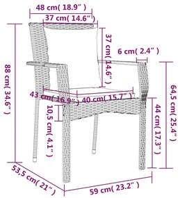 9 pcs conjunto de jantar p/ jardim c/ almofadões vime PE preto