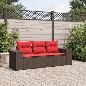 vidaXL 3 pcs conjunto sofás de jardim com almofadões vime PE castanho