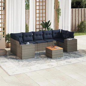 vidaXL 8 pcs conjunto sofás p/ jardim c/ almofadões vime PE cinzento