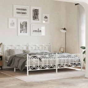 Estrutura de cama com cabeceira e pés 200x200 cm metal branco