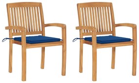 vidaXL Cadeiras de jardim c/ almofadões azul real 2 pcs teca maciça