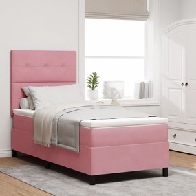 Cama Box Spring com Colchão Rosa 90x200 cm Veludo
