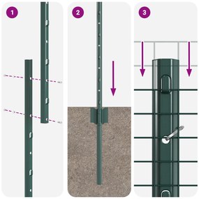 Cerca de Fio Soldado com 5 Postes U Verde 1,4x10 m Aço