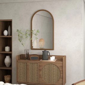 Espelho de Parede 65x110 cm com Moldura de Madeira em Forma de Janela Espelho Decorativo para Sala Quarto Castanho Escuro