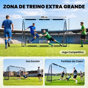 Baliza de Futebol para Jardim 300x120x200 cm com Rede Resistente, Estrutura Metálica e Estacas, Preto