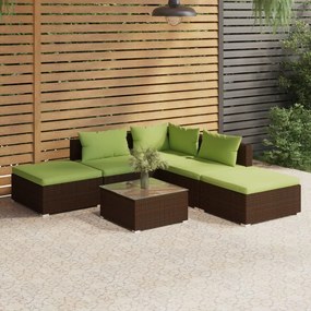 vidaXL 6 pcs conjunto lounge jardim c/ almofadões vime PE castanho