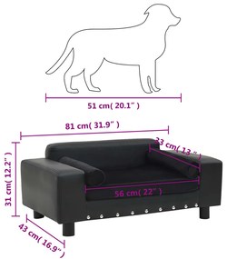 Sofá para cães 81x43x31 cm pelúcia e couro artificial preto