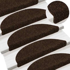 Tapetes escada autoadesivos 10 pcs 56x17x3 cm agulhado castanho