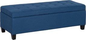 Banco de Armazenamento Acolchoado Banco Estofado em Linho Tampa com Abertura  125x49x41,5 cm Azul Escuro
