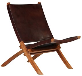 Cadeira relaxante dobrável couro genuíno castanho - 183337
