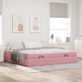 vidaXL Estrutura de cama com colchão com colchão 2 pcs Rosa Veludo