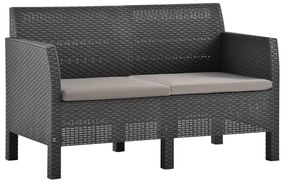 4 pcs conjunto lounge jardim com almofadões vime PP antracite