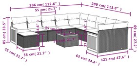 12 pcs conjunto de sofás de jardim c/ almofadões vime PE preto
