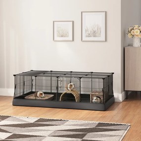 Gaiola com porta dupla para pequenos animais123 x 63 x 41,5 cm, para coelhos e porquinhos-da-índia Preto