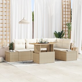 Conjunto de Sofá para Jardim com 6 Peças e Almofadas Bege Rattan Polip