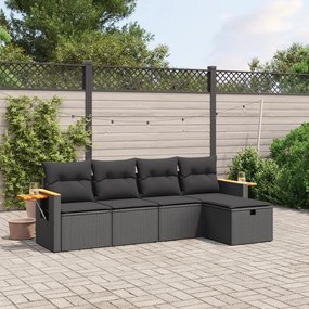 5 pcs conjunto sofás de jardim com almofadões vime PE preto