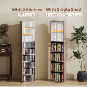 Estante para CDs e DVDs Suportes para CD Estreitos com 9 Compartimentos Prateleiras Ajustáveis 33x24x140 cm Madeira
