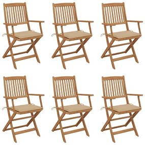 vidaXL Cadeiras de jardim dobráveis c/ almofadões 6 pcs acácia maciça