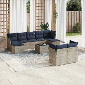 vidaXL 10 pcs conjunto sofás p/ jardim c/ almofadões vime PE cinzento