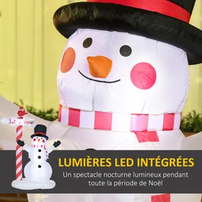 Boneco de neve insuflável altura 213 cm com cartaz de 3 LEDs, em poliéster impermeável, branco