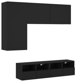 4 pcs móveis de parede para TV derivados de madeira preto