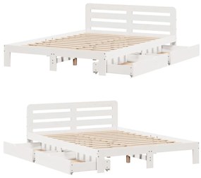 Cama sem colchão 140x190 cm madeira de pinho maciça branco