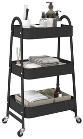 Carrinho de arrumação com 3 níveis 42x41,5x77 cm aço preto