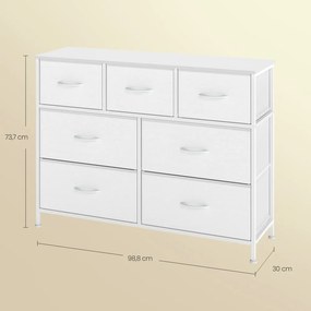 Cómoda com 7 gavetas forradas a tecido 30 x 98,8 x 73,7 cm Branco