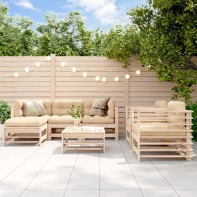 7 pcs conjunto lounge de jardim com almofadões madeira maciça