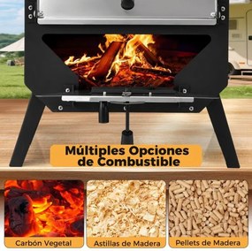 Forno para pizza ao ar livre com pedra para pizza, tabuleiro e tampa em aço inoxidável para campismo 45 x 43 x 61 cm Preto