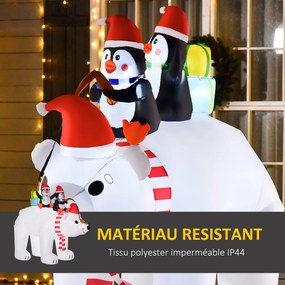 Urso Polar Insuflável, 227 x 113 x 206 cm, Luzes LED, Branco, Vermelho e Preto